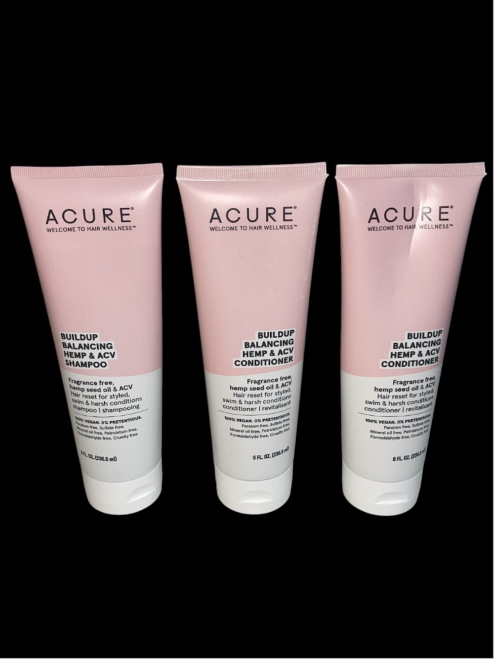 ACURE Buildup Balancing Shampoo Conditioner Hemp Apple Cider Vinegar 8 oz Lot